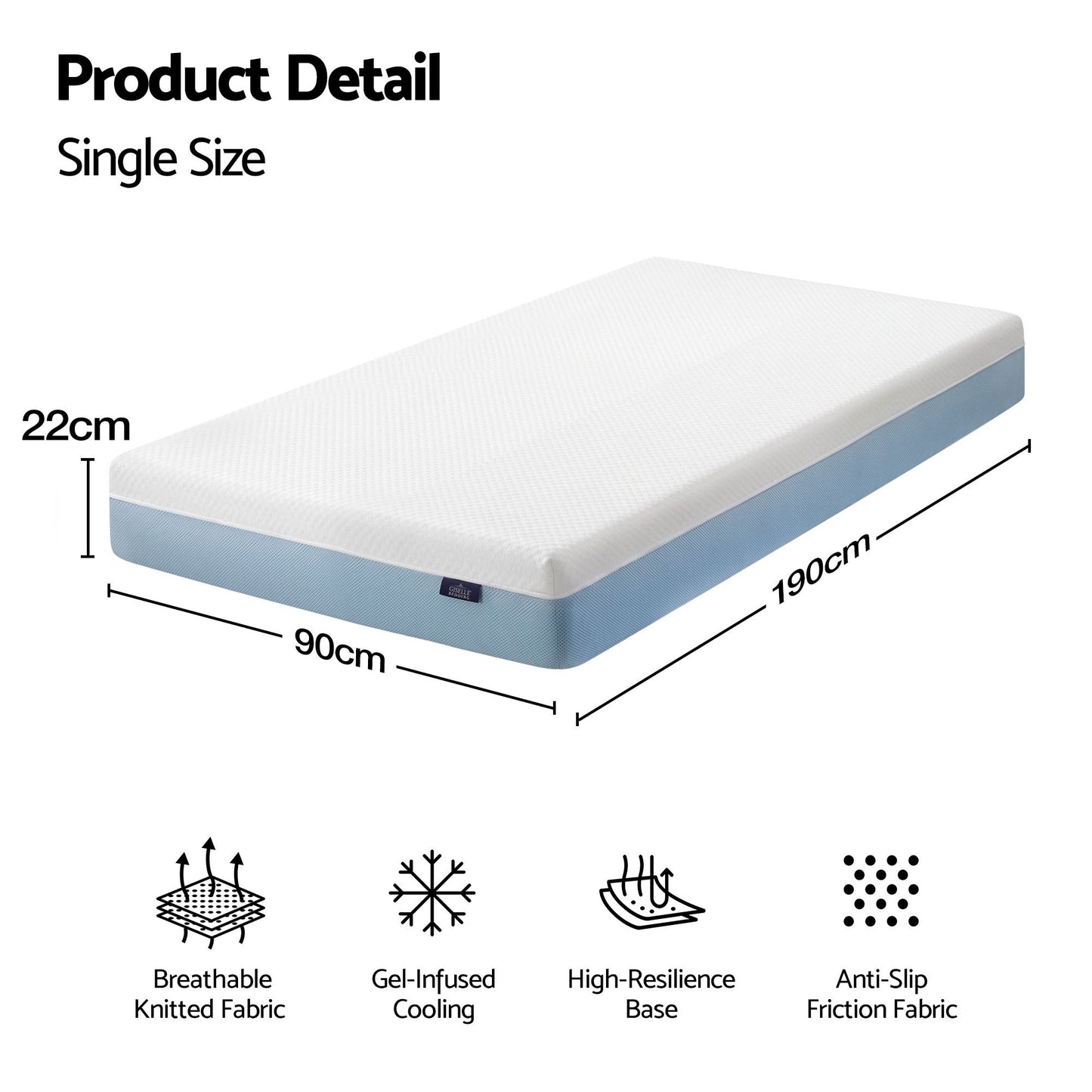 Ortona 22cm Cooling Gel Memory Foam Mattress Medium Firm - Single