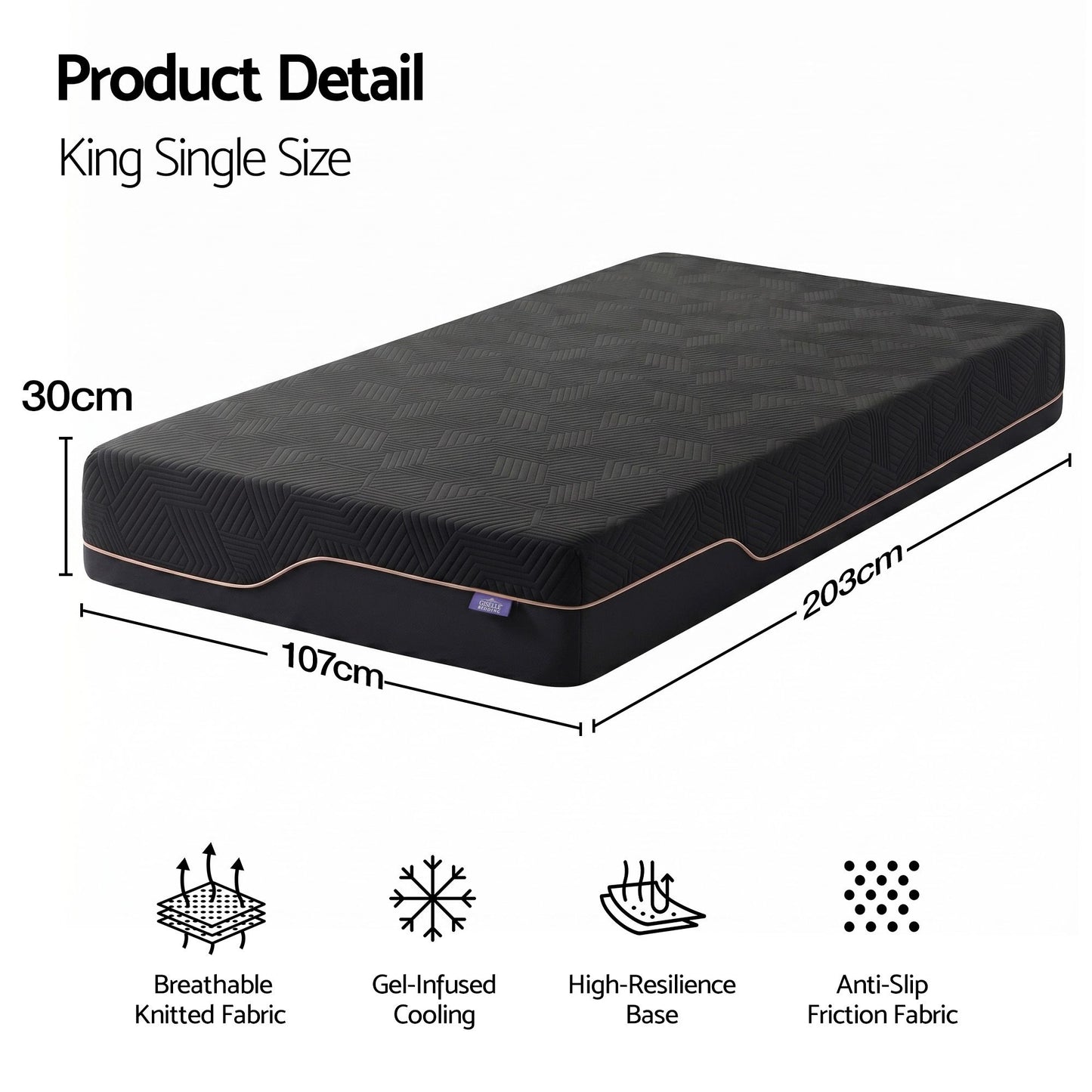 Zarina 30cm Cooling Memory Foam Mattress Medium Firm with Gel Comfort - King Single