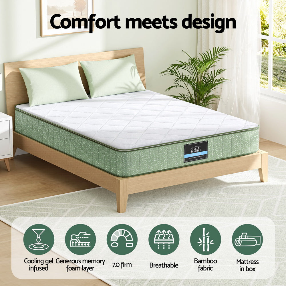 Thoren 25cm Memory Foam Mattress Dual Layer Zipper Cover Cool Charcoal Foam Mattresses - Double
