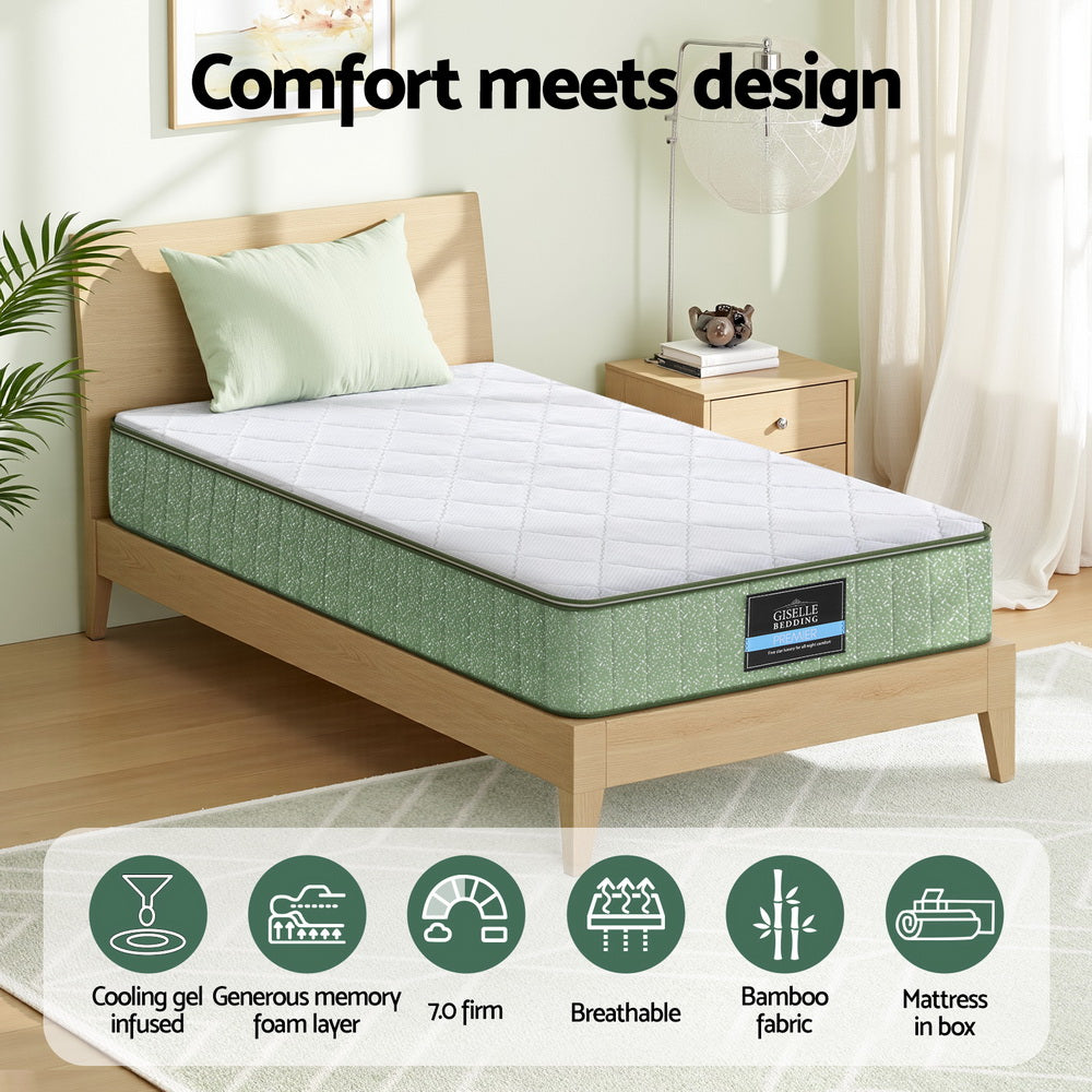 Thoren 25cm Memory Foam Mattress Dual Layer Zipper Cover Cool Charcoal Foam Mattresses - King Single