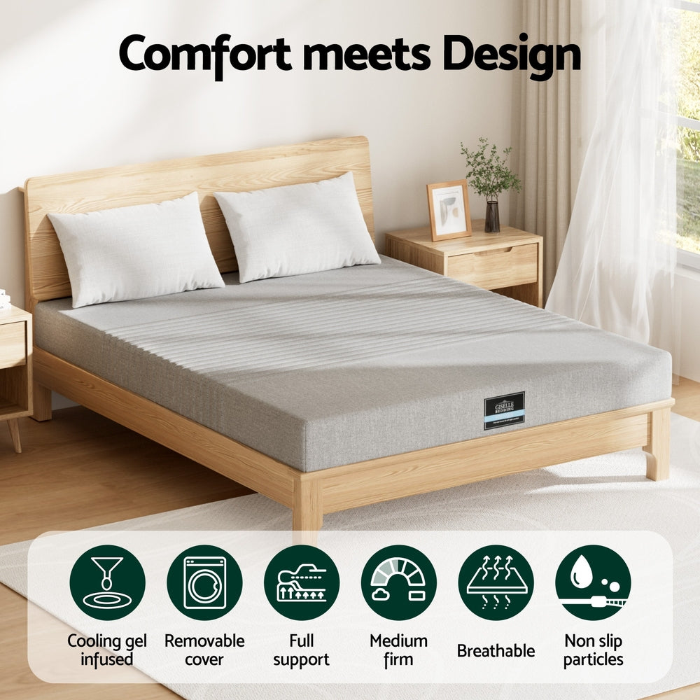 Nyra 15cm Cool Gel Memory Foam Mattress Charcoal 7-Zone Washable Bamboo Cover - Double