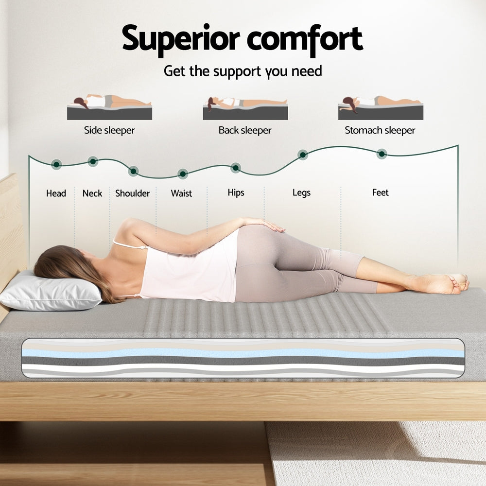 Nyra 15cm Cool Gel Memory Foam Mattress Charcoal 7-Zone Washable Bamboo Cover - Double