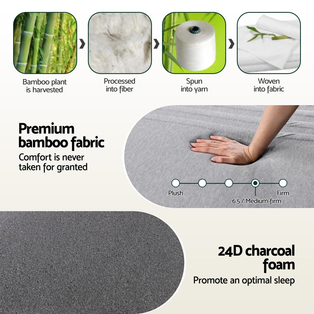 Nyra 15cm Cool Gel Memory Foam Mattress Charcoal 7-Zone Washable Bamboo Cover - Double