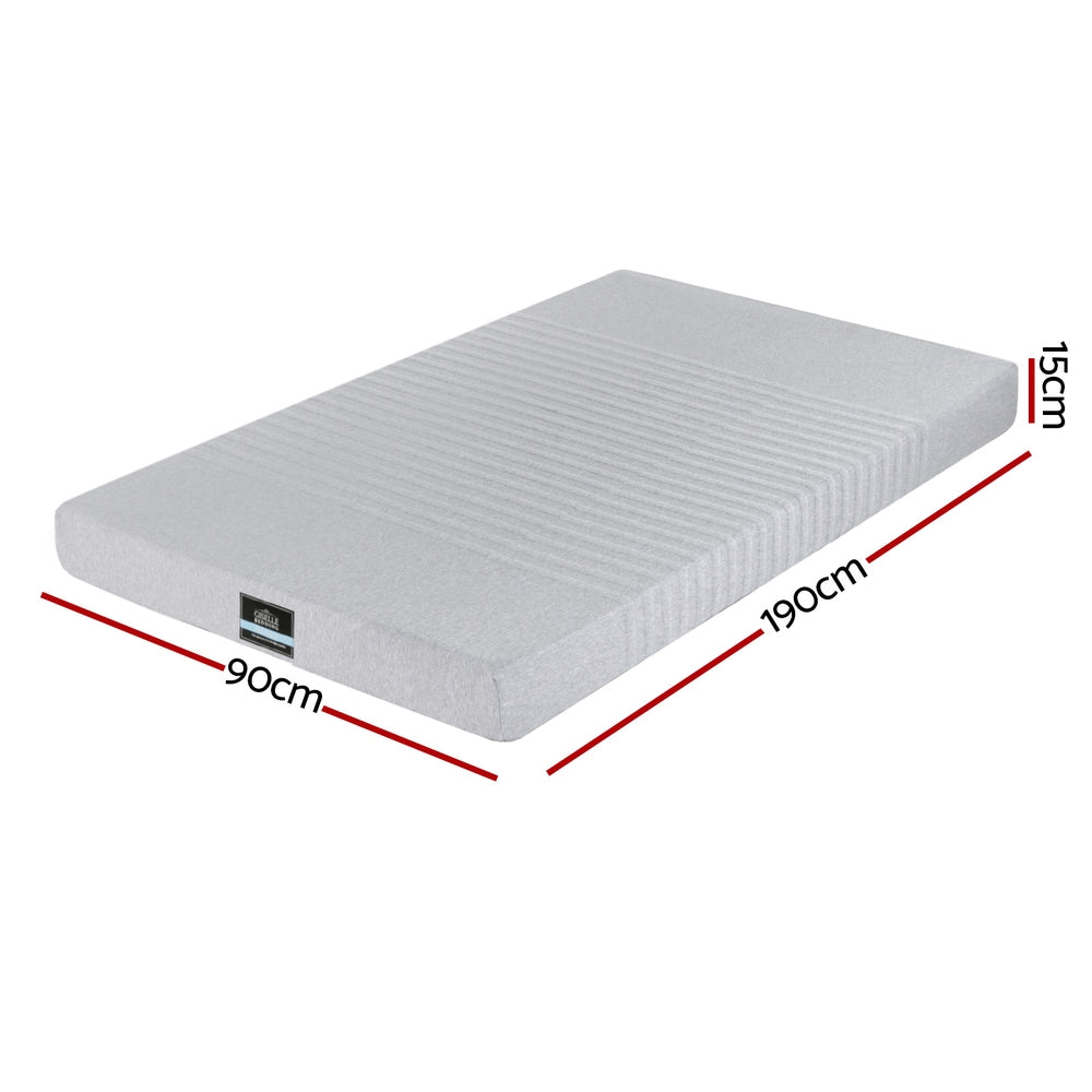 Nyra 15cm Cool Gel Memory Foam Mattress Charcoal 7-Zone Washable Bamboo Cover - Single