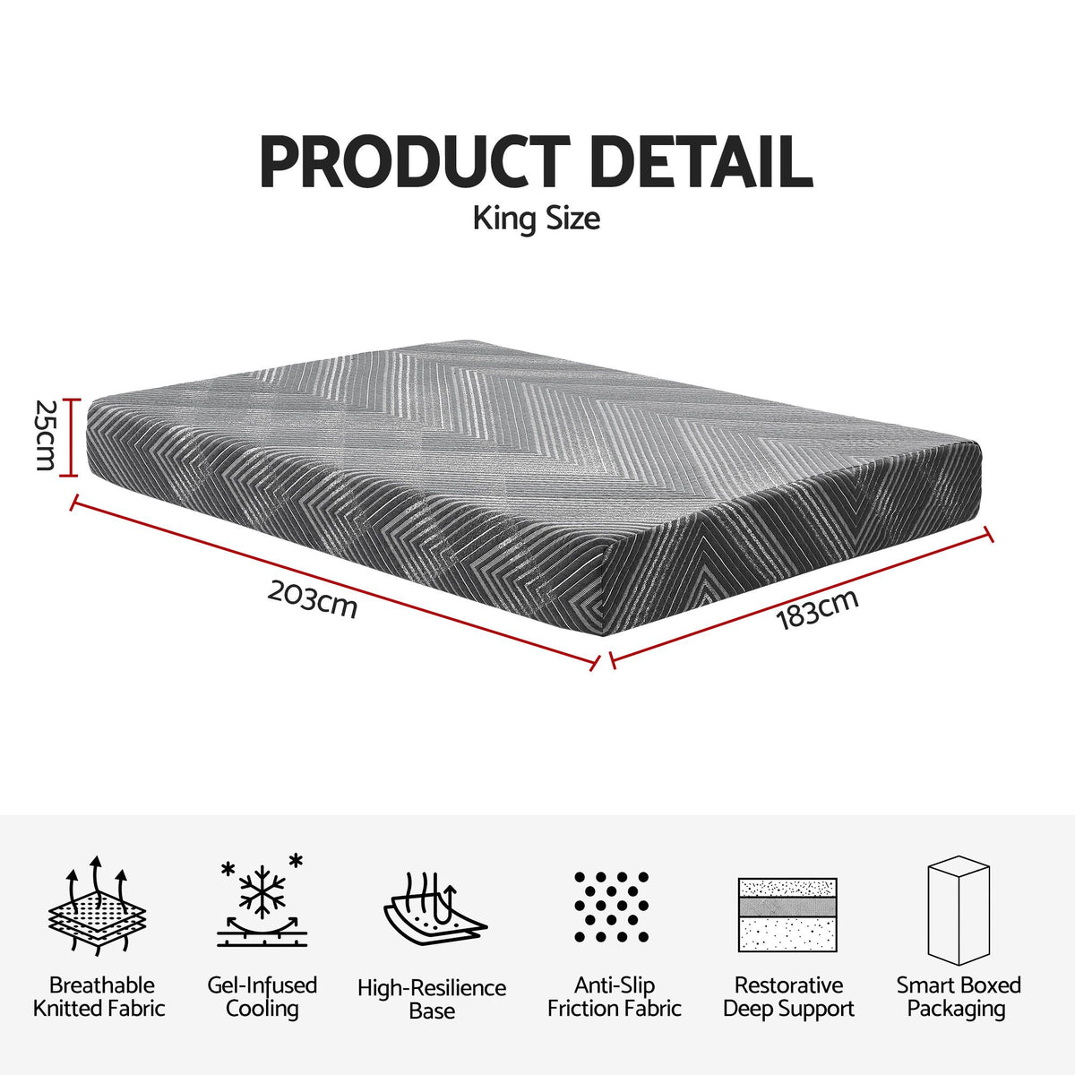 Elsie 25cm Memory Foam Mattress Gel Infused Foam Removable Cover - King