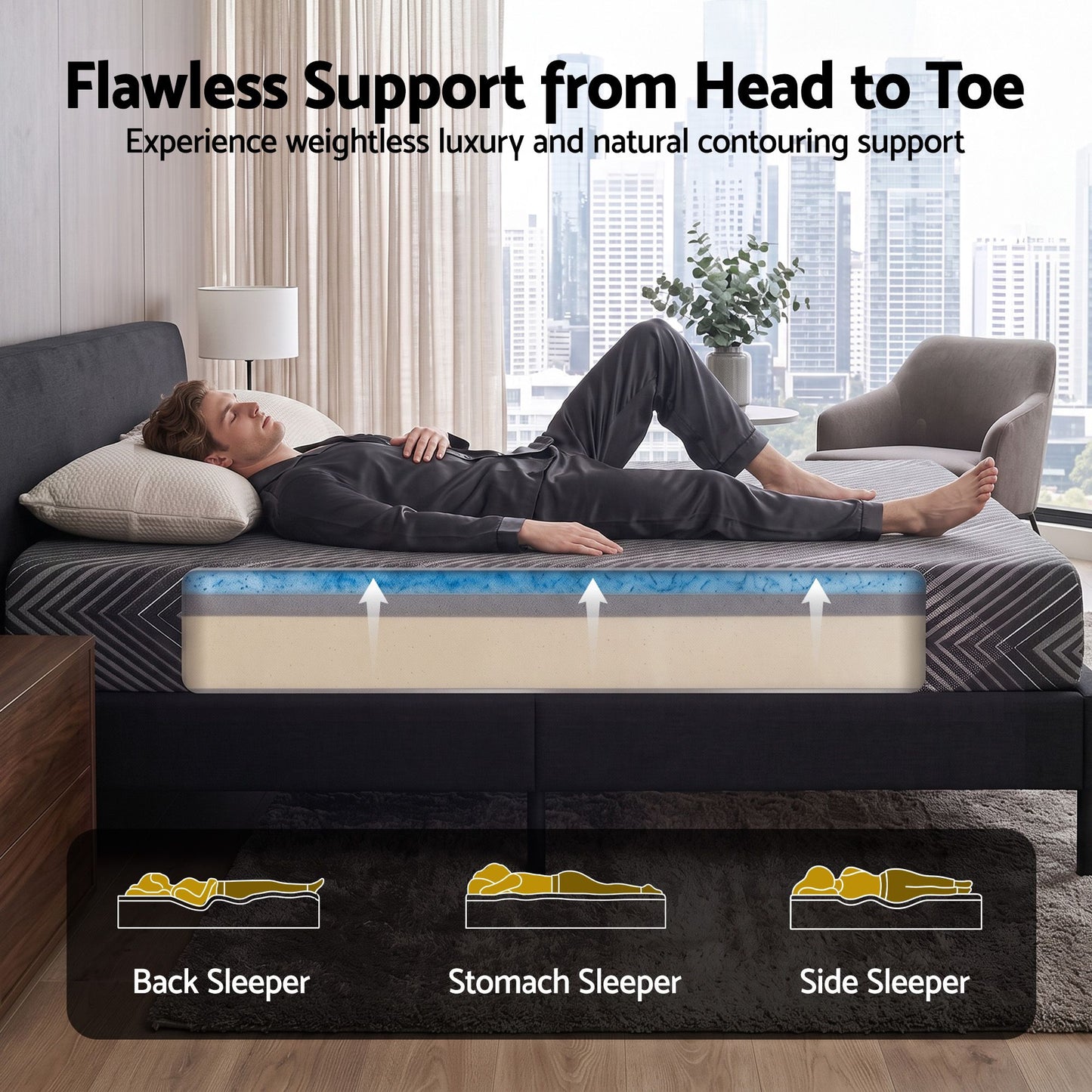 Elsie 25cm Memory Foam Mattress Gel Infused Foam Removable Cover - Queen