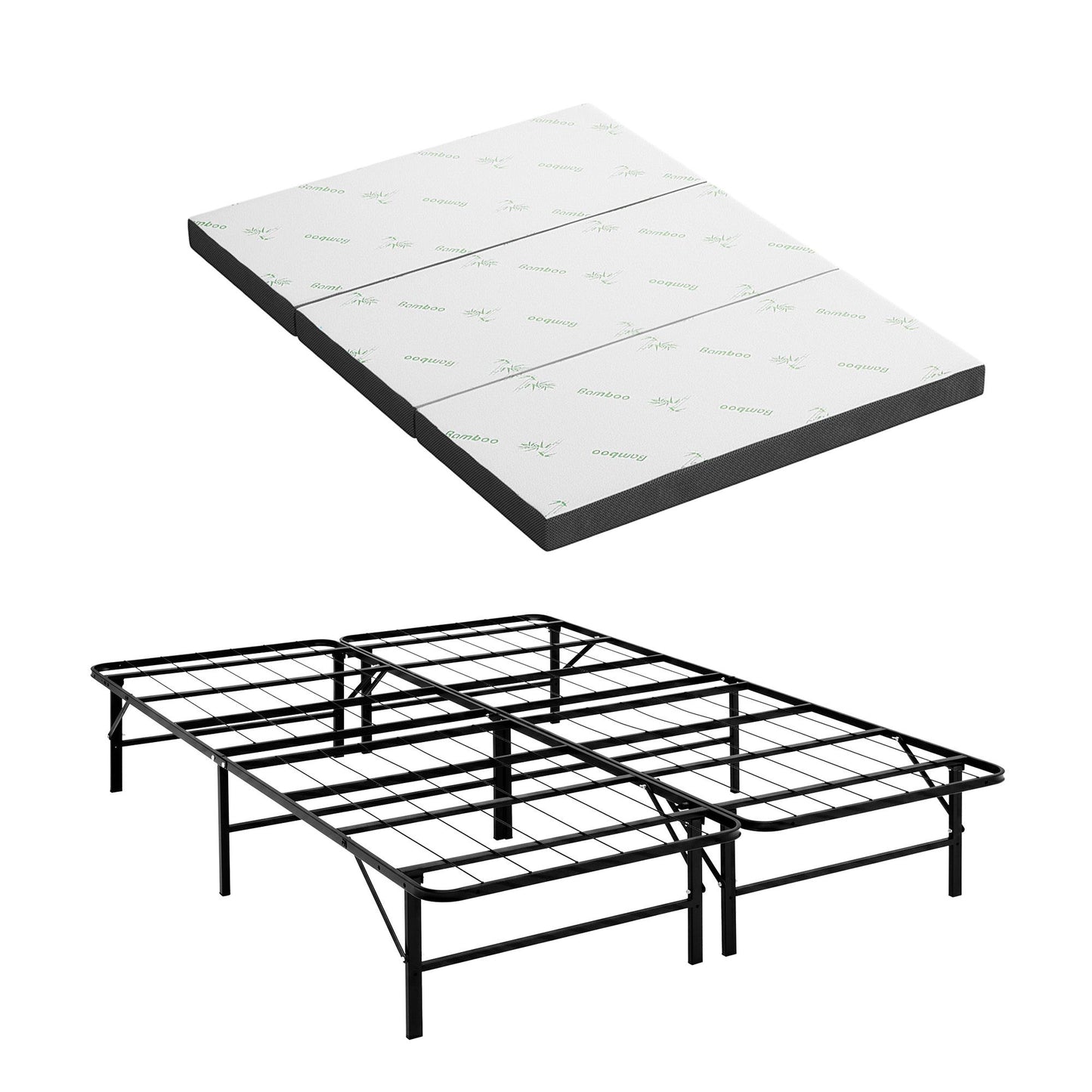 Aeliana Folding Bed with Mattress Queen Portable Foldable Guest Bed Bamboo Cover - Double