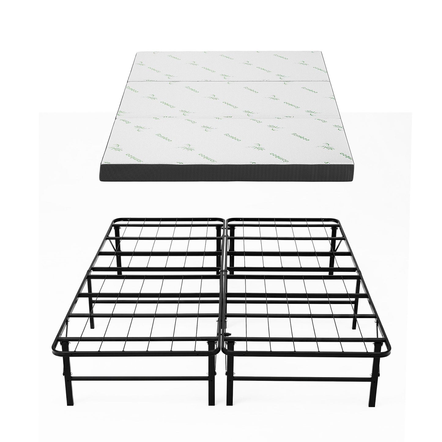 Aeliana Folding Bed with Mattress Queen Portable Foldable Guest Bed Bamboo Cover - Double