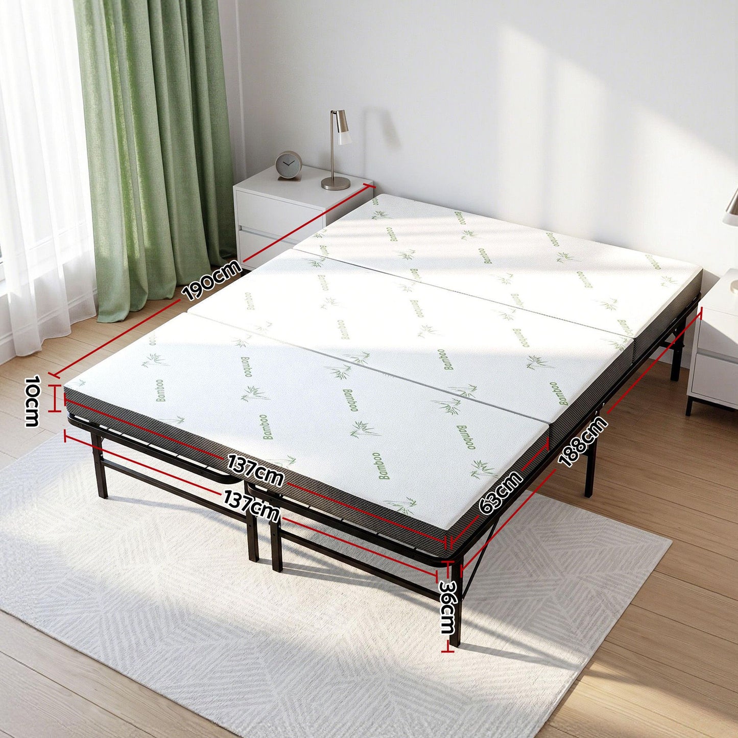 Aeliana Folding Bed with Mattress Queen Portable Foldable Guest Bed Bamboo Cover - Double