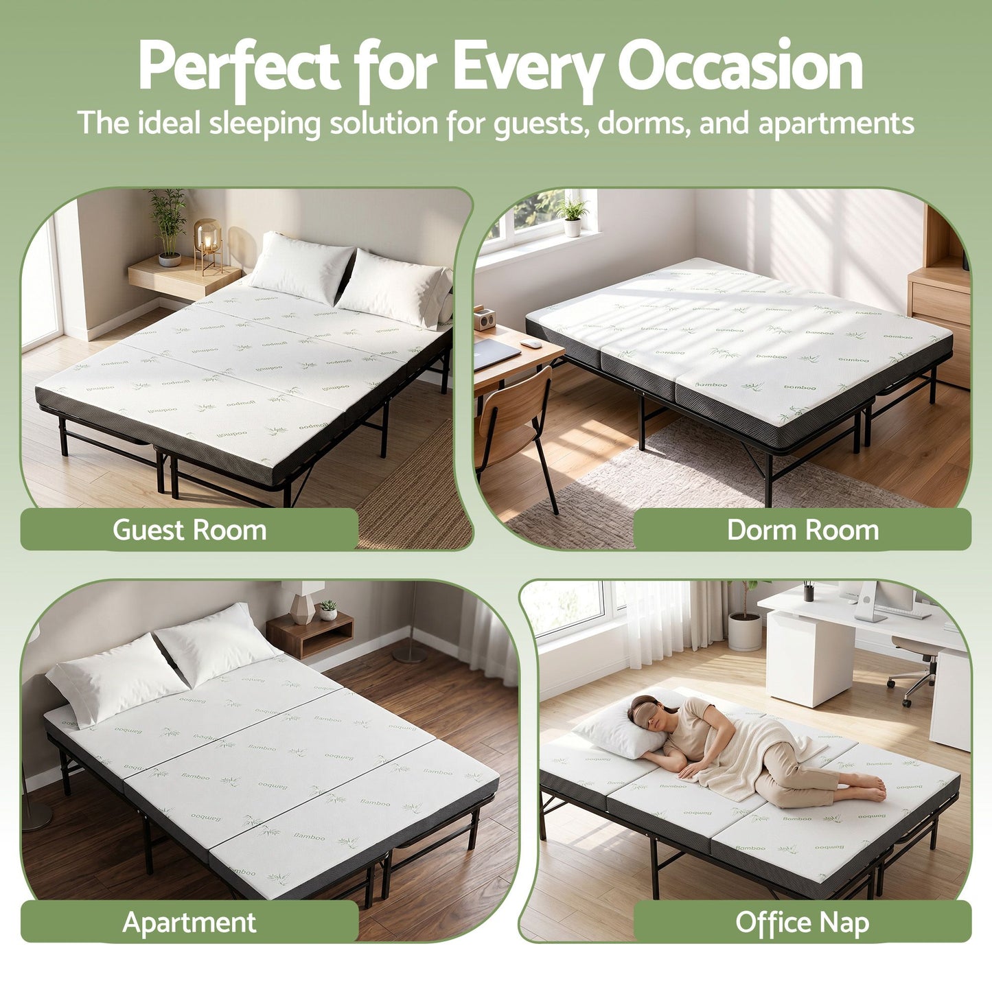 Aeliana Folding Bed with Mattress Queen Portable Foldable Guest Bed Bamboo Cover - Double