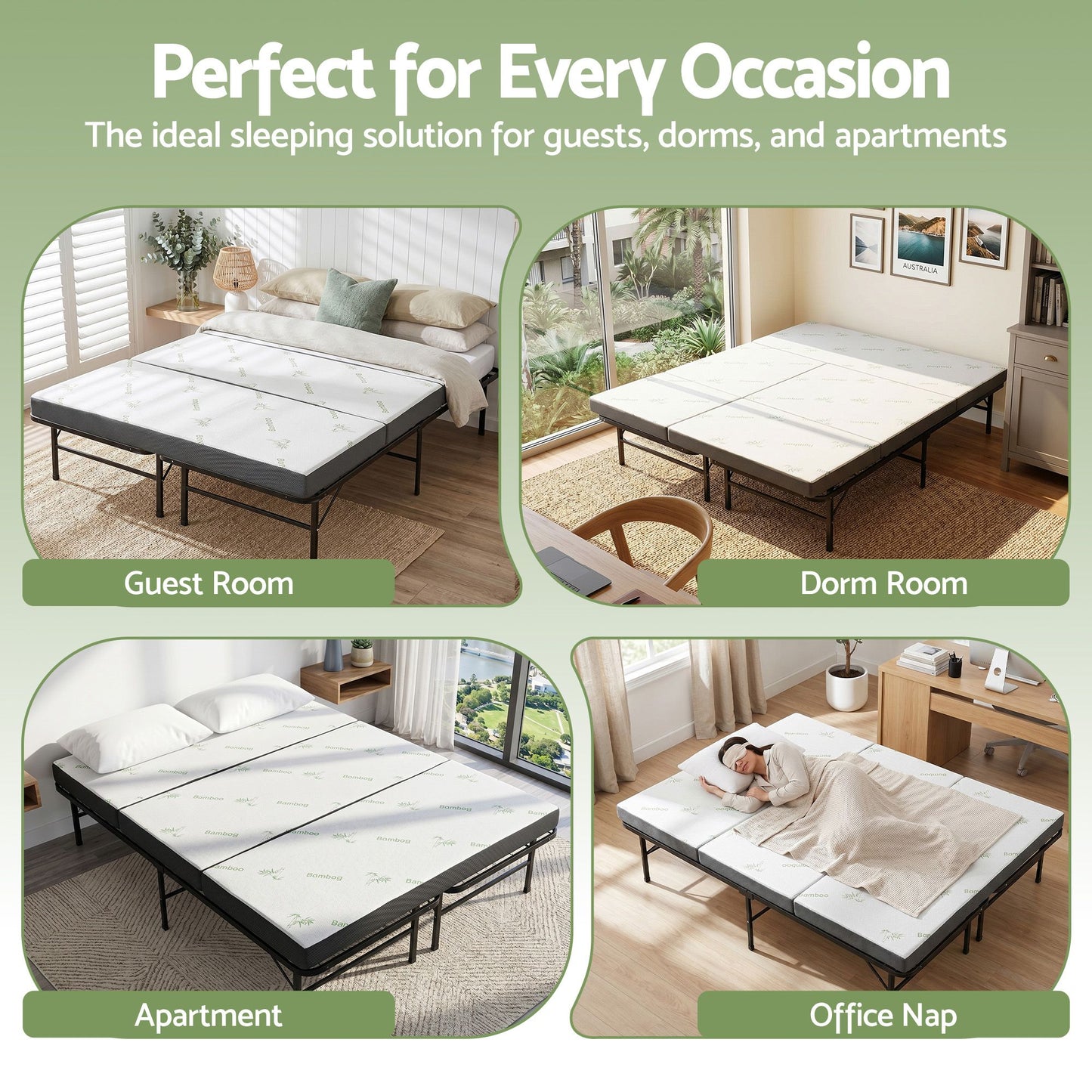Aeliana Folding Bed with Mattress Queen Portable Foldable Guest Bed Bamboo Cover - Queen