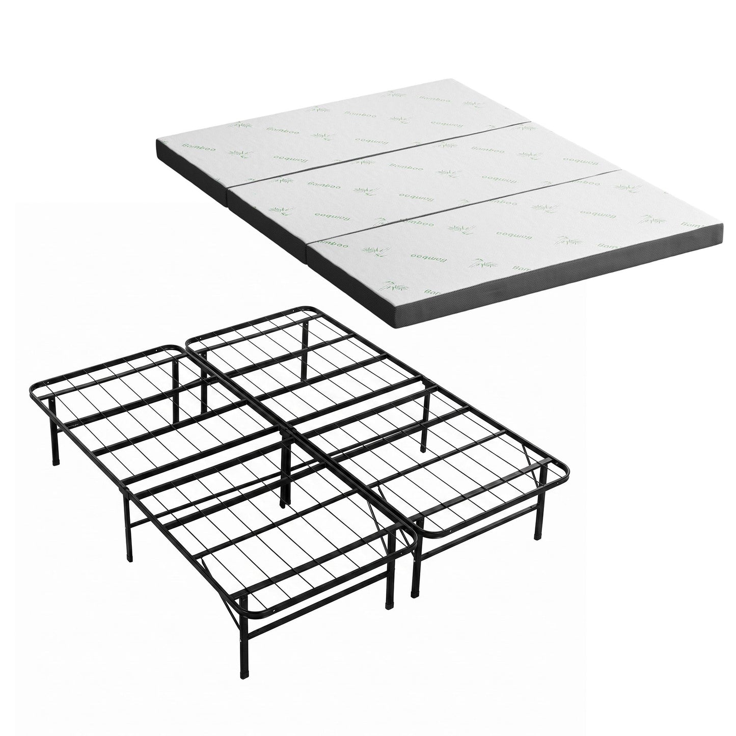 Aeliana Folding Bed with Mattress Queen Portable Foldable Guest Bed Bamboo Cover - Queen