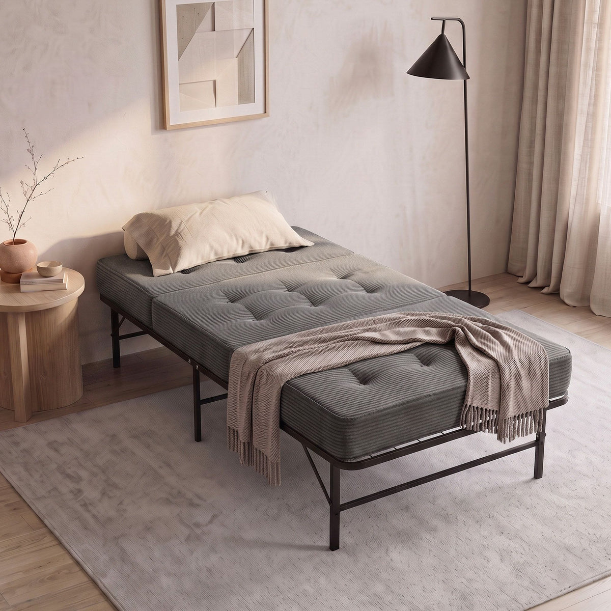 Rinkite Bed & Mattress Package with 15cm Folding Mattress Metal Frame - Black Single