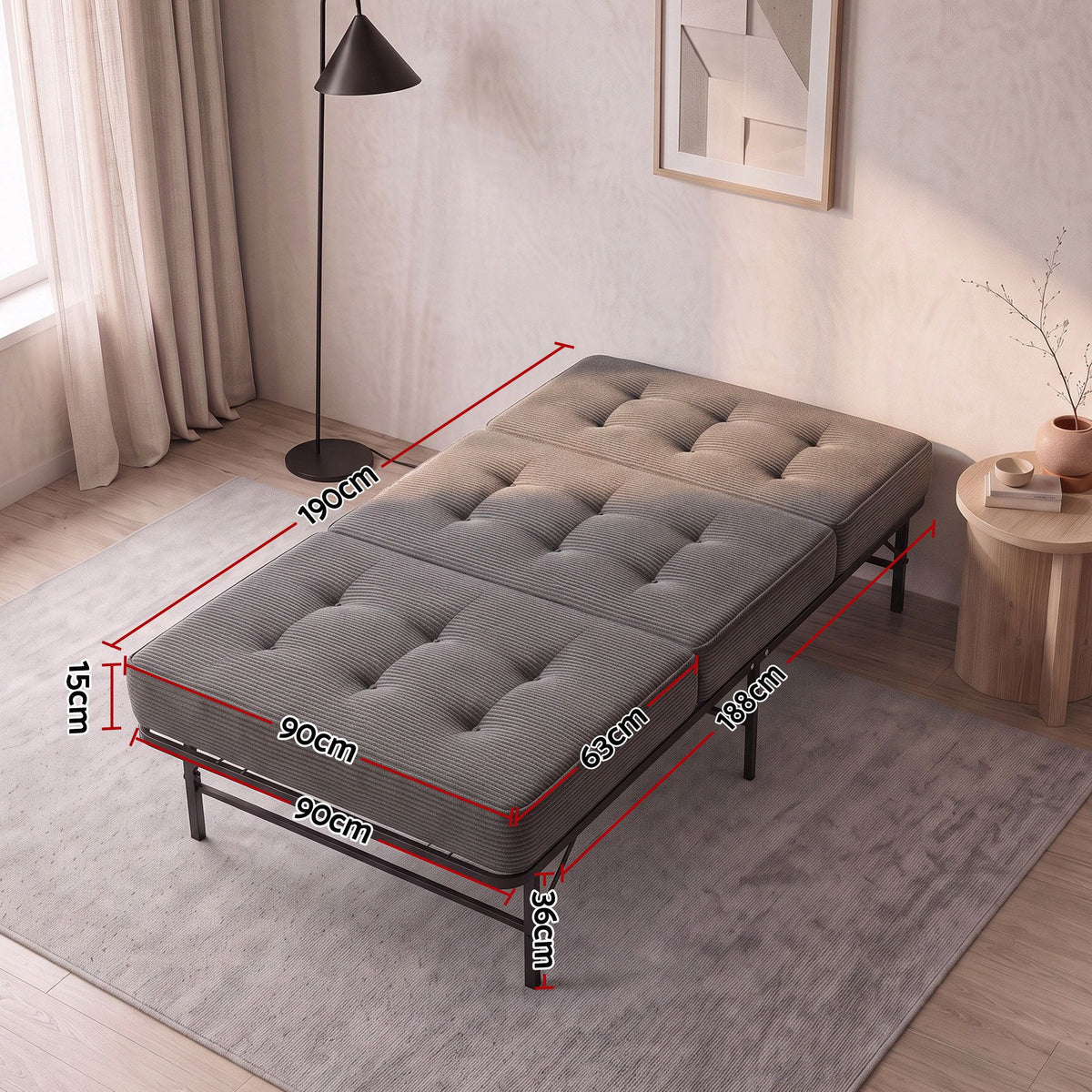 Rinkite Bed & Mattress Package with 15cm Folding Mattress Metal Frame - Black Single