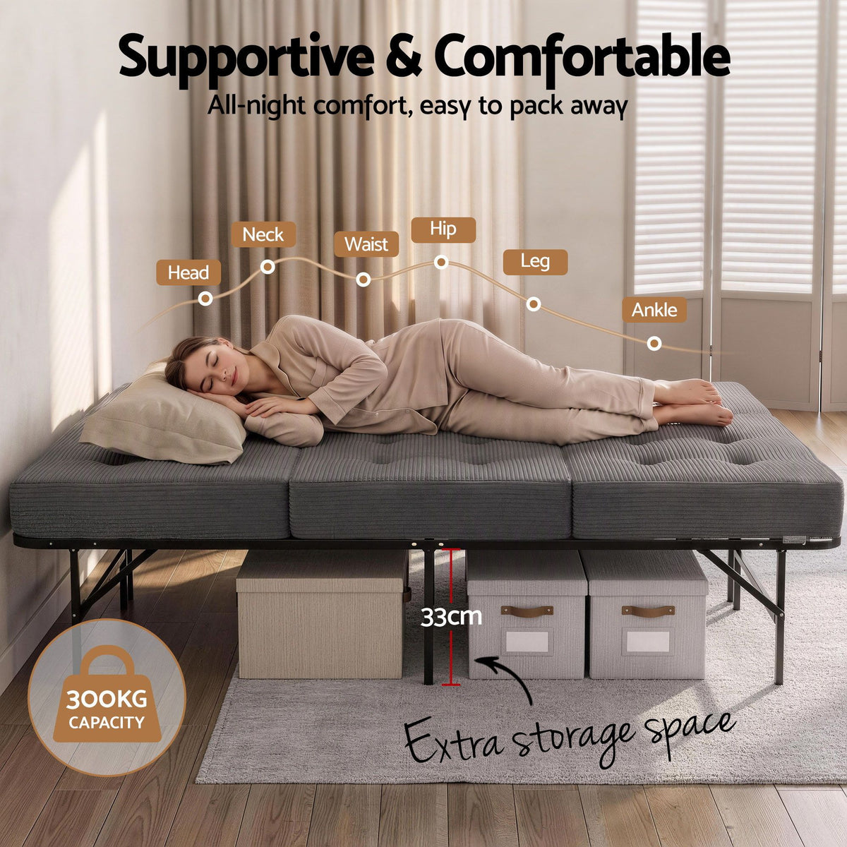 Rinkite Bed & Mattress Package with 15cm Folding Mattress Metal Frame - Black Single