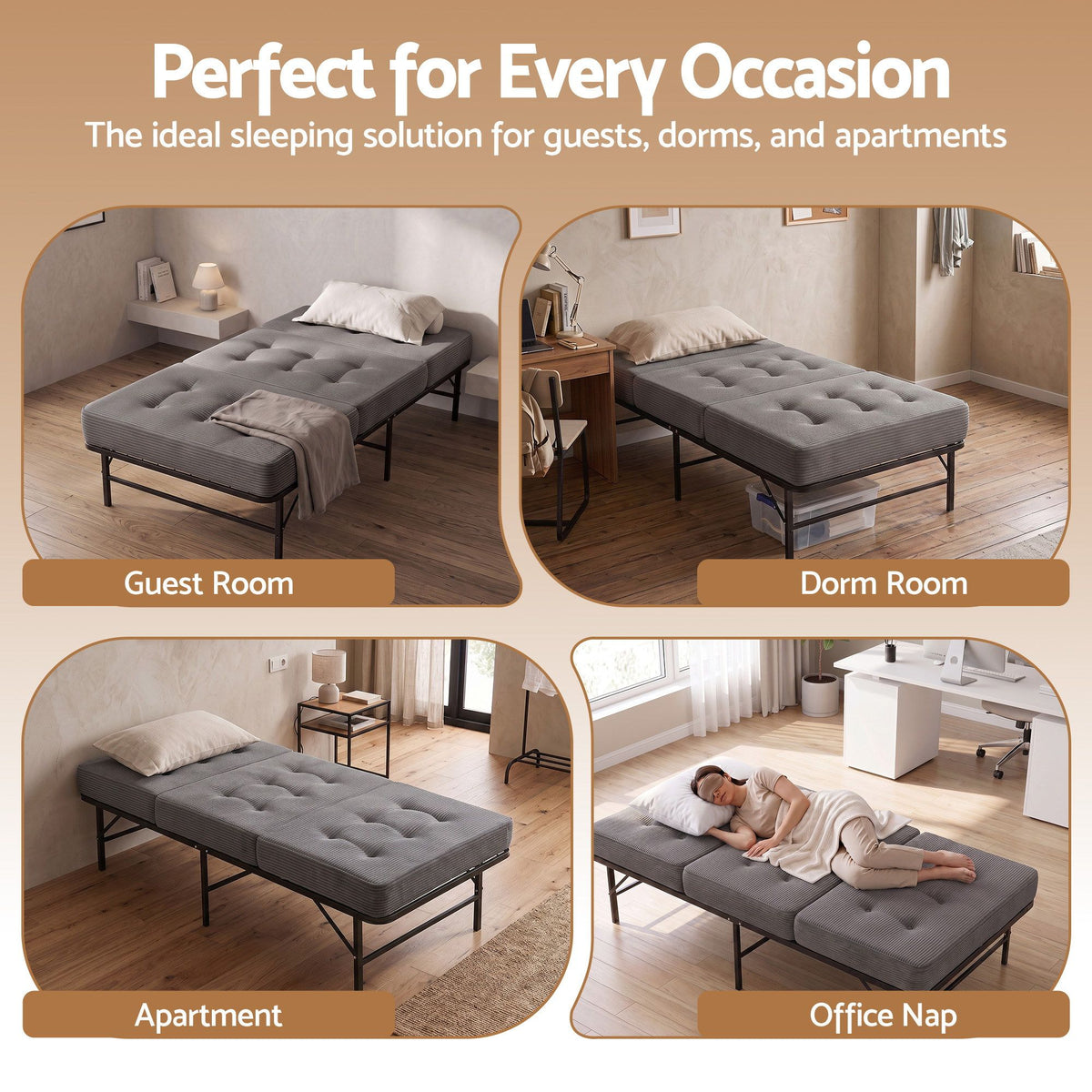 Rinkite Bed & Mattress Package with 15cm Folding Mattress Metal Frame - Black Single