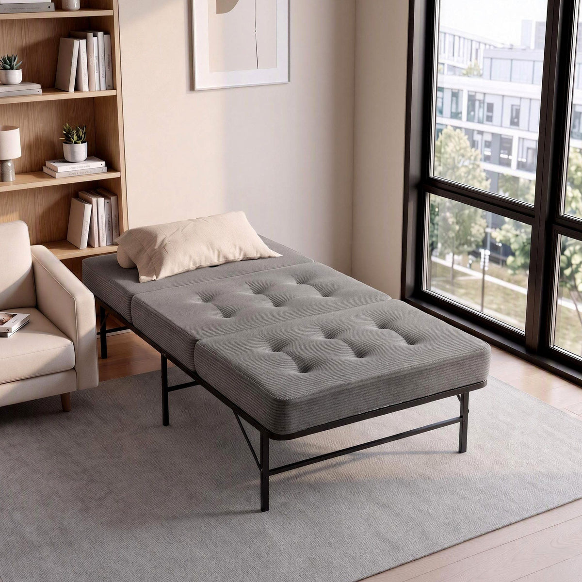 Rinkite Bed & Mattress Package with 15cm Folding Mattress Metal Frame - Black Single