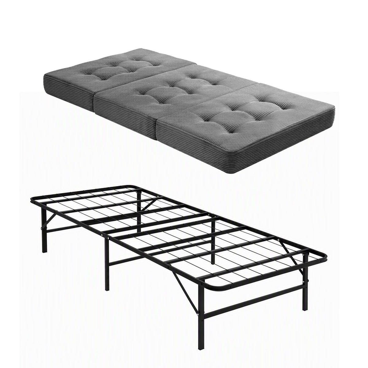 Rinkite Bed & Mattress Package with 15cm Folding Mattress Metal Frame - Black Single