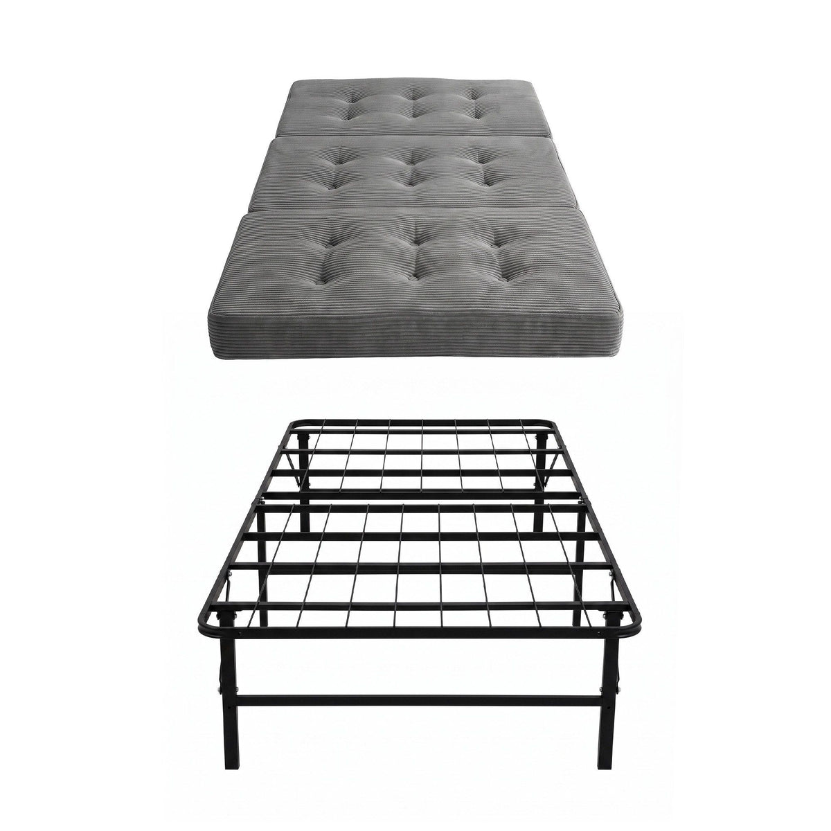 Rinkite Bed & Mattress Package with 15cm Folding Mattress Metal Frame - Black Single