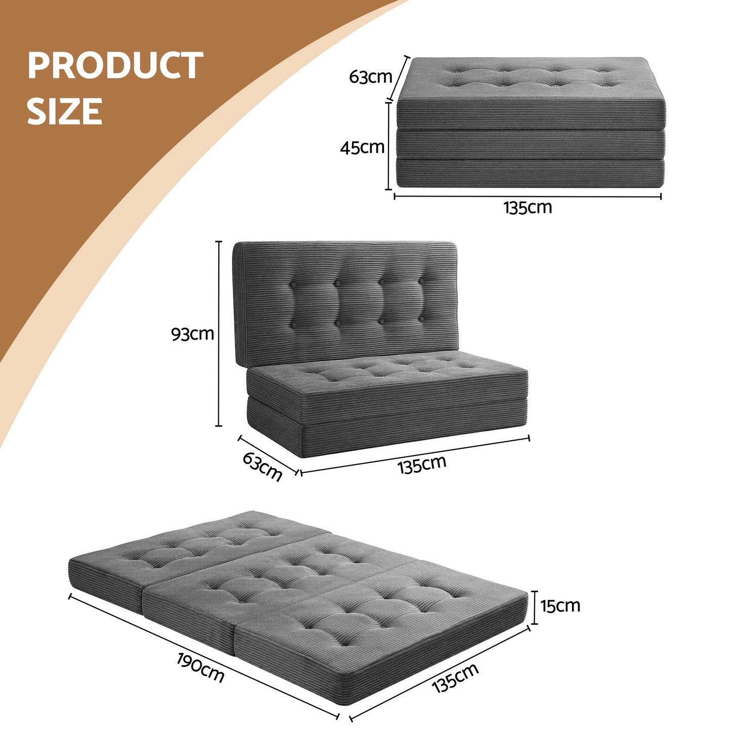 Varek Double Folding Mattress 15cm Foldable Foam Portable Guest Sofa Bed Camping Mat - Double
