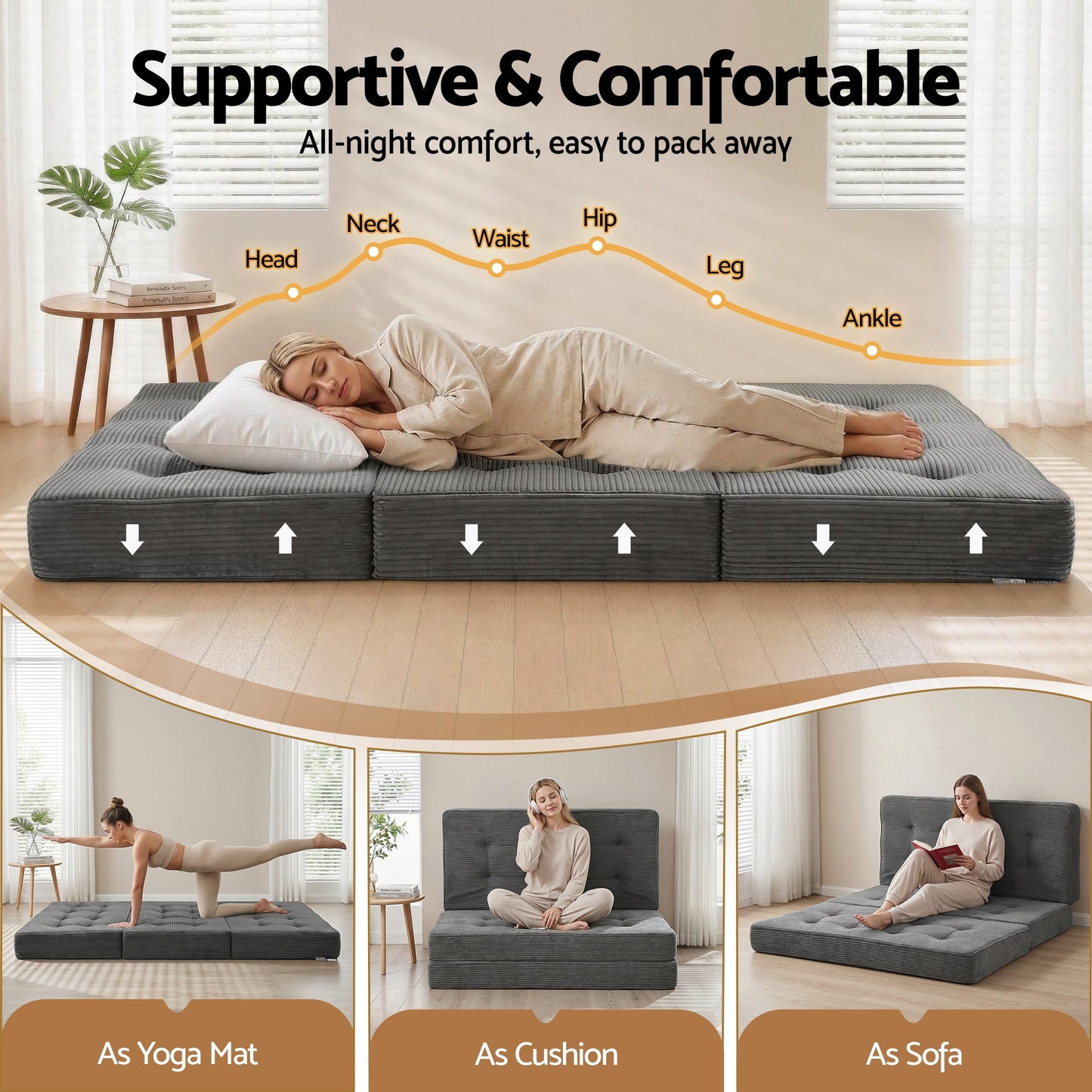 Varek Double Folding Mattress 15cm Foldable Foam Portable Guest Sofa Bed Camping Mat - Double