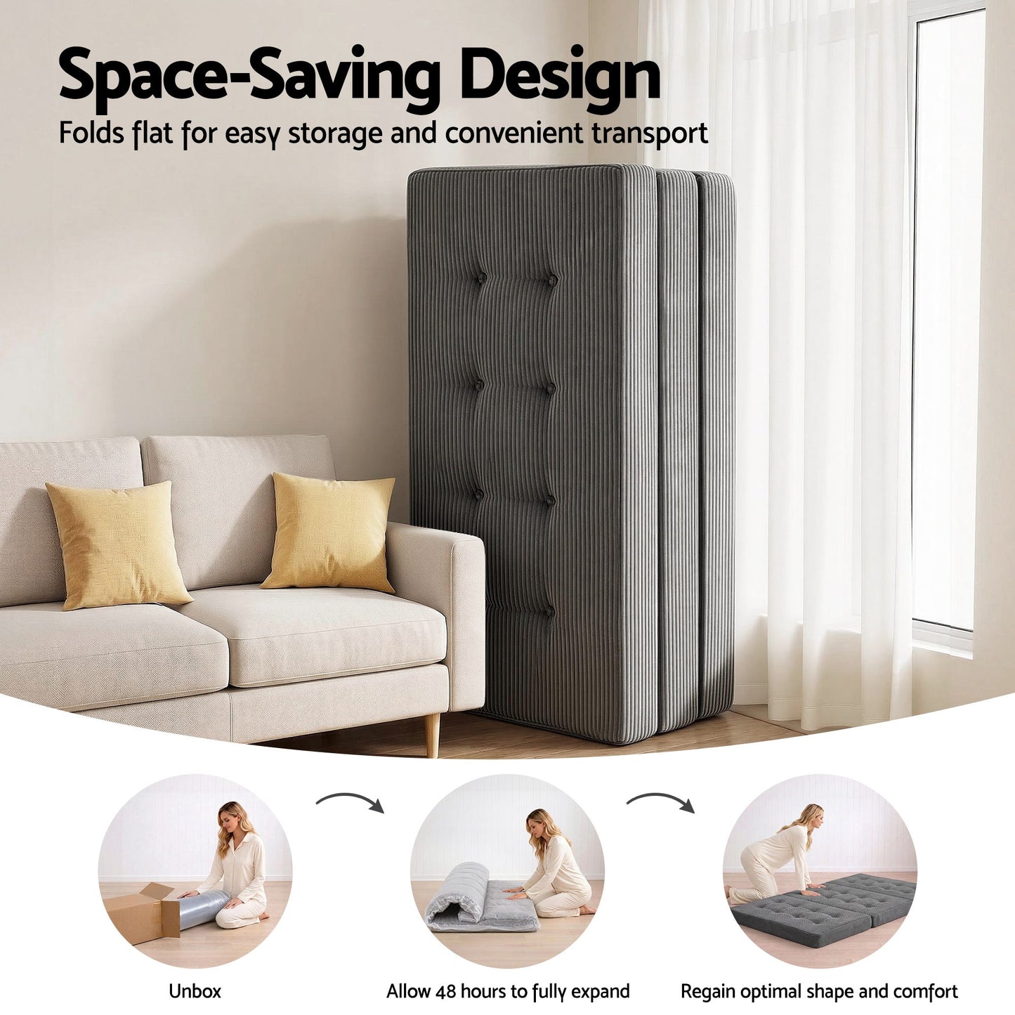 Varek Double Folding Mattress 15cm Foldable Foam Portable Guest Sofa Bed Camping Mat - Double
