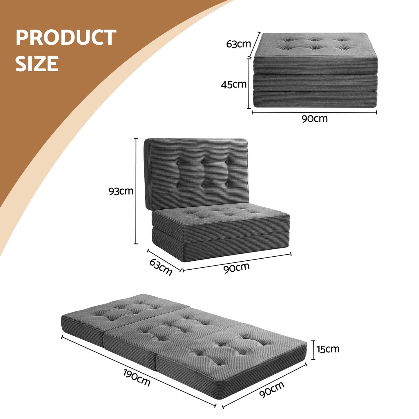 Varek Single Folding Mattress 15cm Foldable Foam Portable Guest Sofa Bed Camping Mat - Single