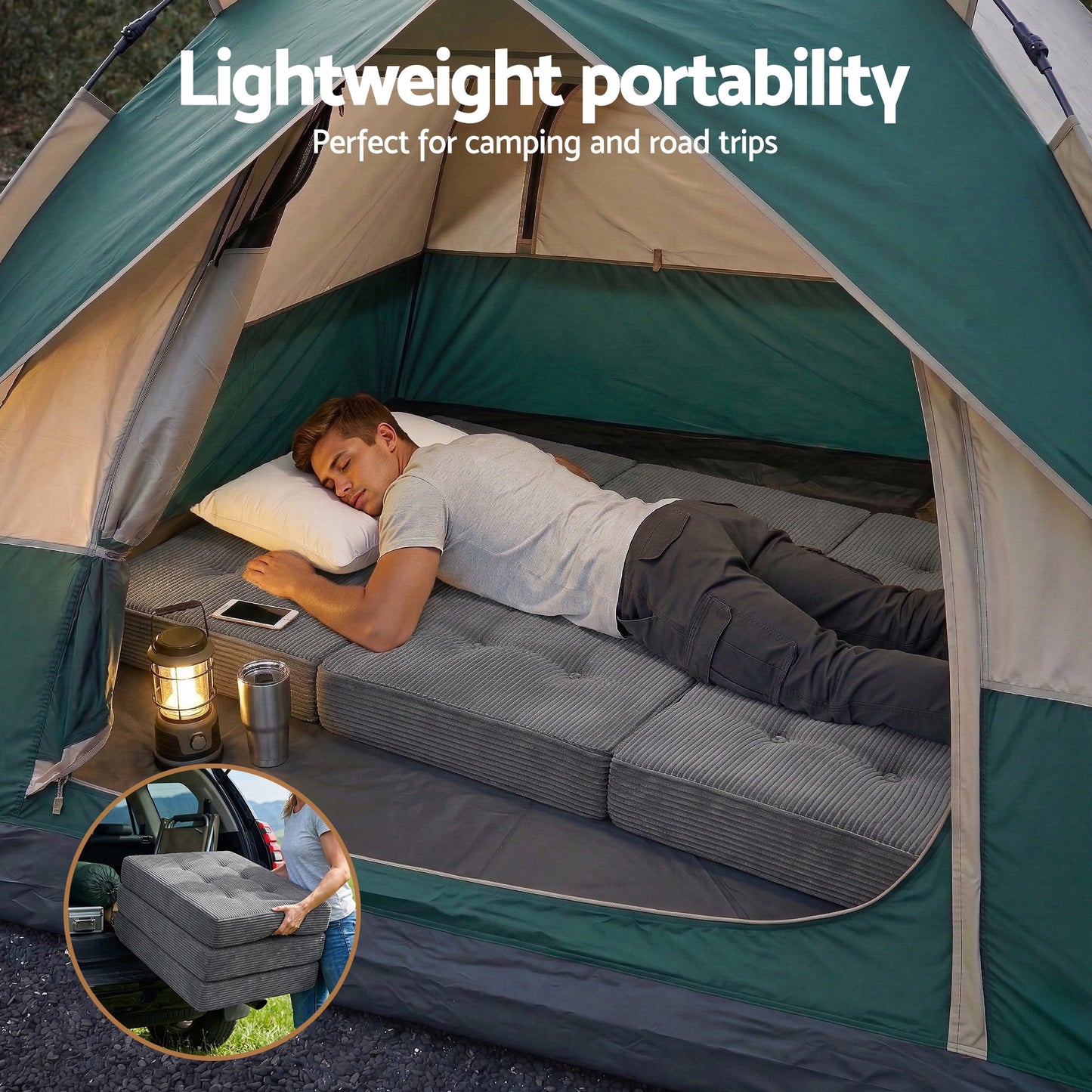 Varek Single Folding Mattress 15cm Foldable Foam Portable Guest Sofa Bed Camping Mat - Single