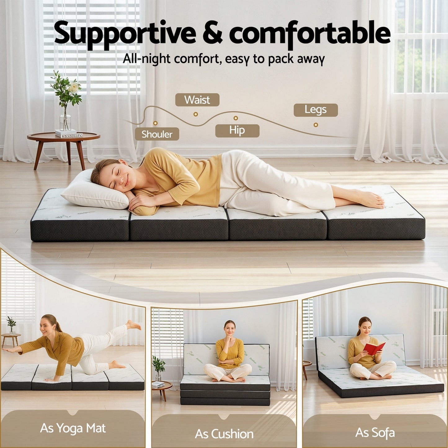 Elaria Foldable Mattress Folding Foam Mattresses Bamboo Double - Double