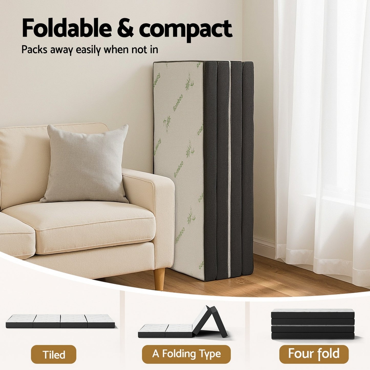 Elaria Foldable Mattress Folding Foam Mattresses Bamboo Double - Double