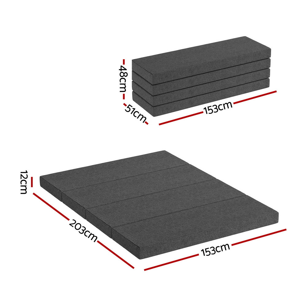 Andrew 12cm Folding Mattress Camping Foldable Portable Mattress Floor Bed - Queen