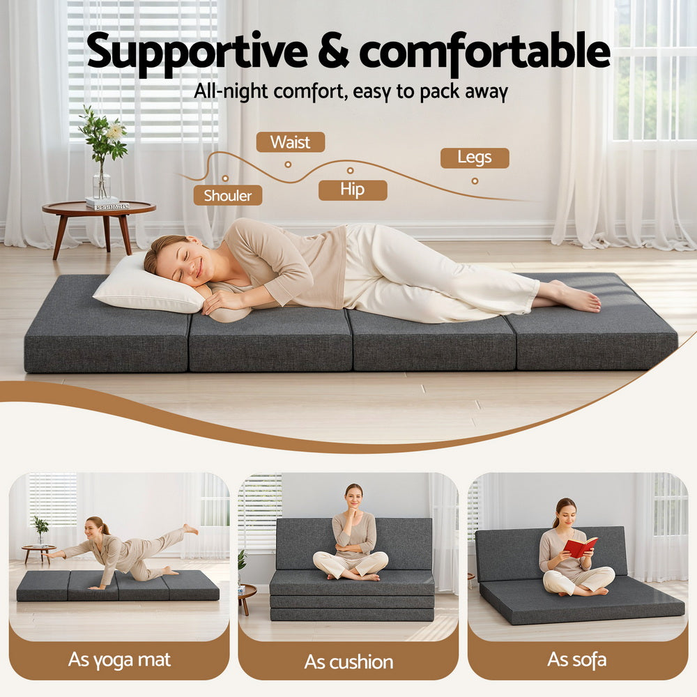 Andrew 12cm Folding Mattress Camping Foldable Portable Mattress Floor Bed - Queen