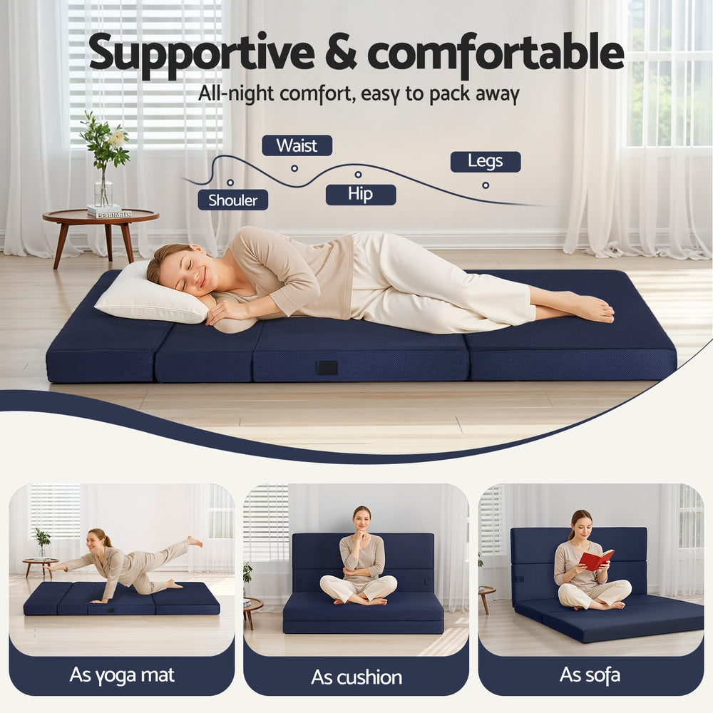Elaria Foldable Mattress Folding Foam Mattresses Portable Floor Mat Blue Double - Double