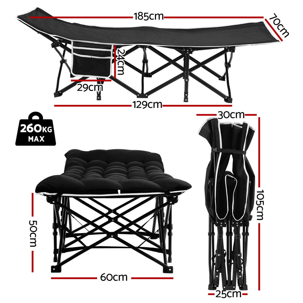 Lumina Folding Bed With Mattress Heavy Duty Black 185CM - Black