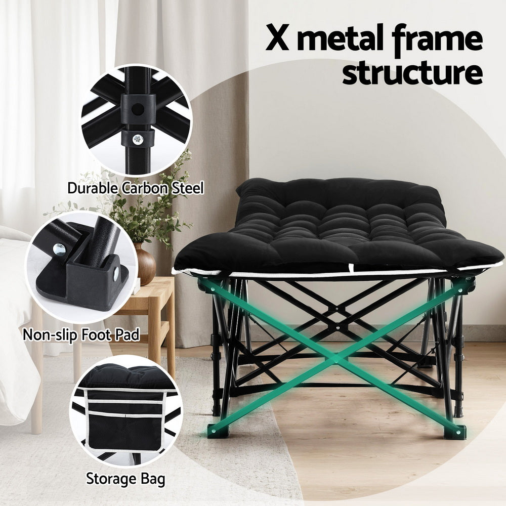 Lumina Folding Bed With Mattress Heavy Duty Black 185CM - Black