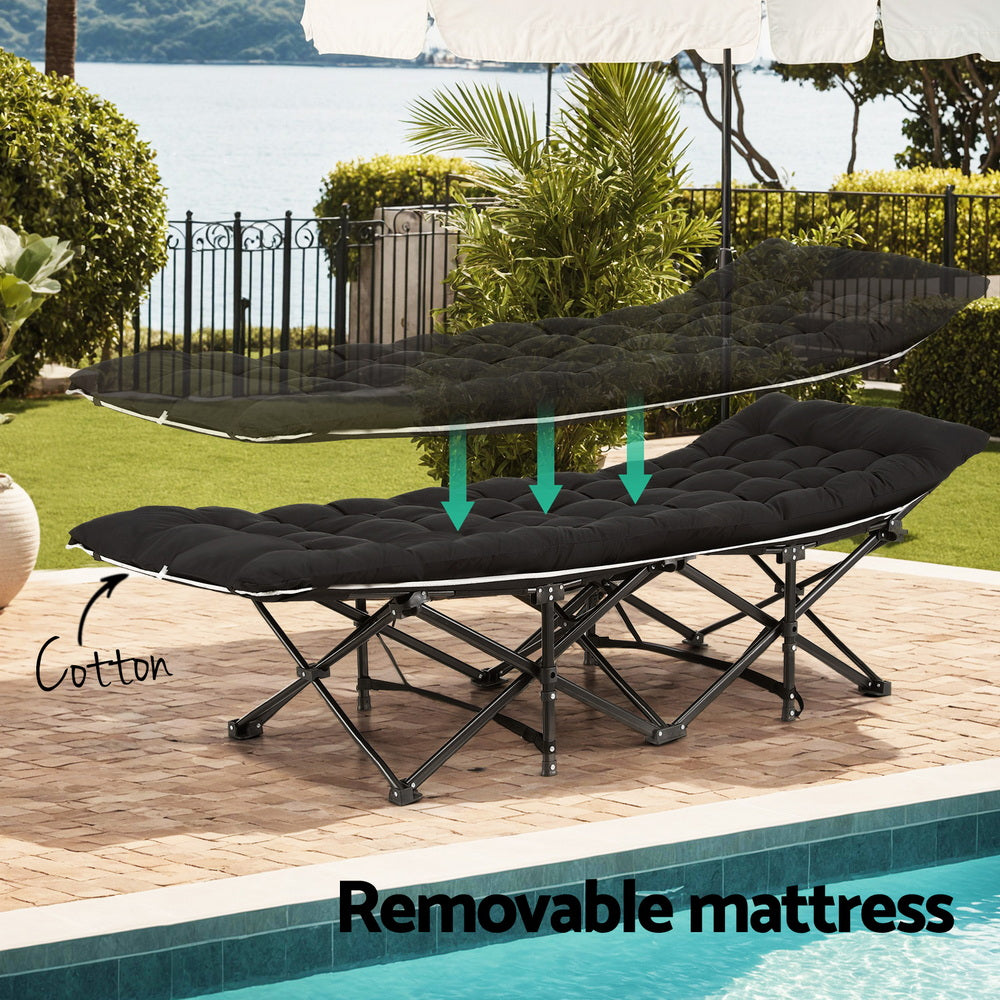 Lumina Folding Bed With Mattress Heavy Duty Black 185CM - Black