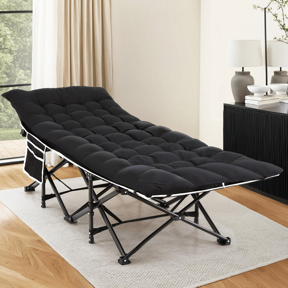 Lumina Folding Bed With Mattress Heavy Duty Black 185CM - Black