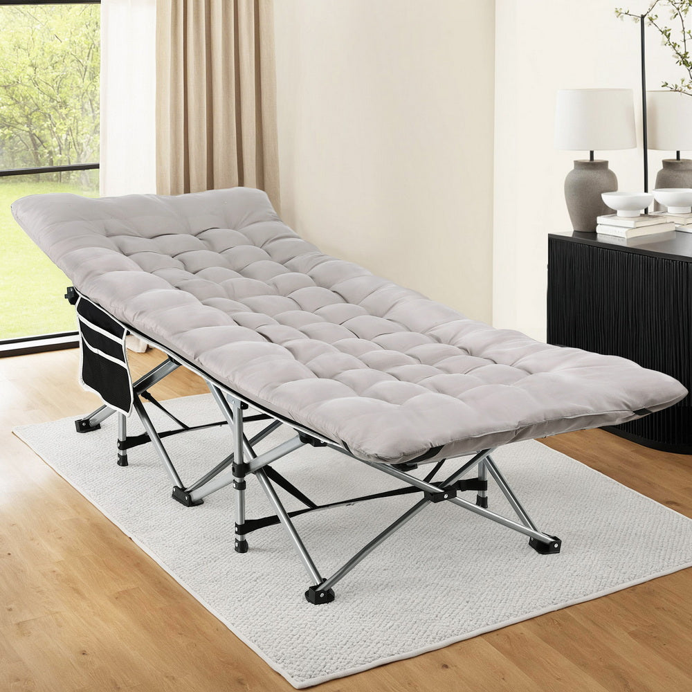 Lumina Folding Bed With Mattress Heavy Duty Grey 185CM - Grey