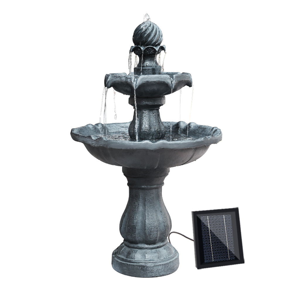 Solar Water Feature 3-Tier Fountain with Pump Kit Bird Bath 93cm - Black