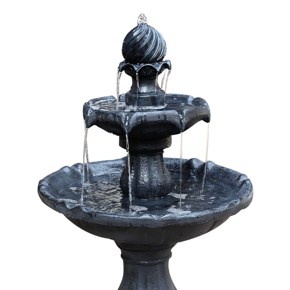Solar Water Feature 3-Tier Fountain with Pump Kit Bird Bath 93cm - Black