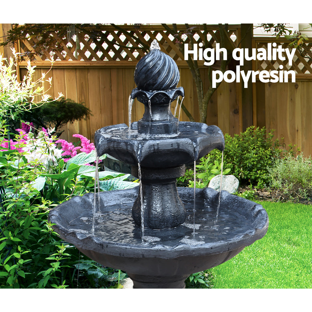 Solar Water Feature 3-Tier Fountain with Pump Kit Bird Bath 93cm - Black
