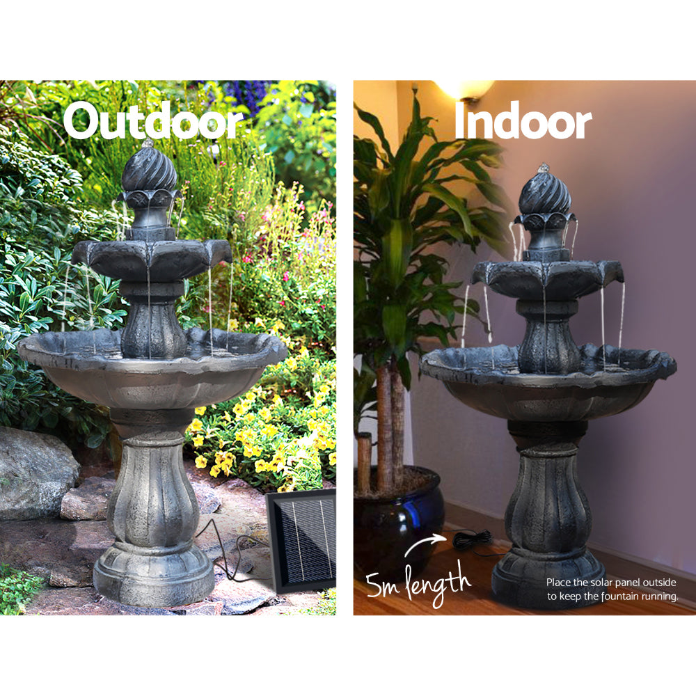 Solar Water Feature 3-Tier Fountain with Pump Kit Bird Bath 93cm - Black