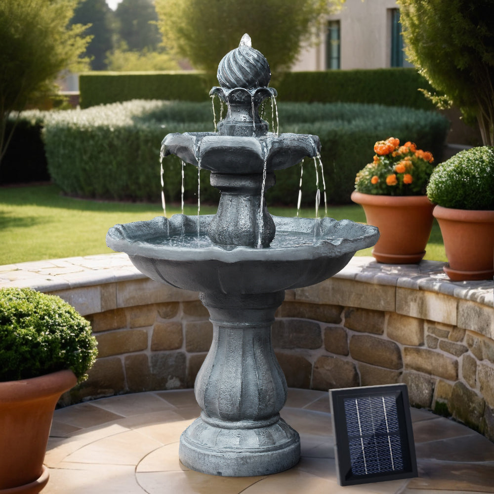 Solar Water Feature 3-Tier Fountain with Pump Kit Bird Bath 93cm - Black