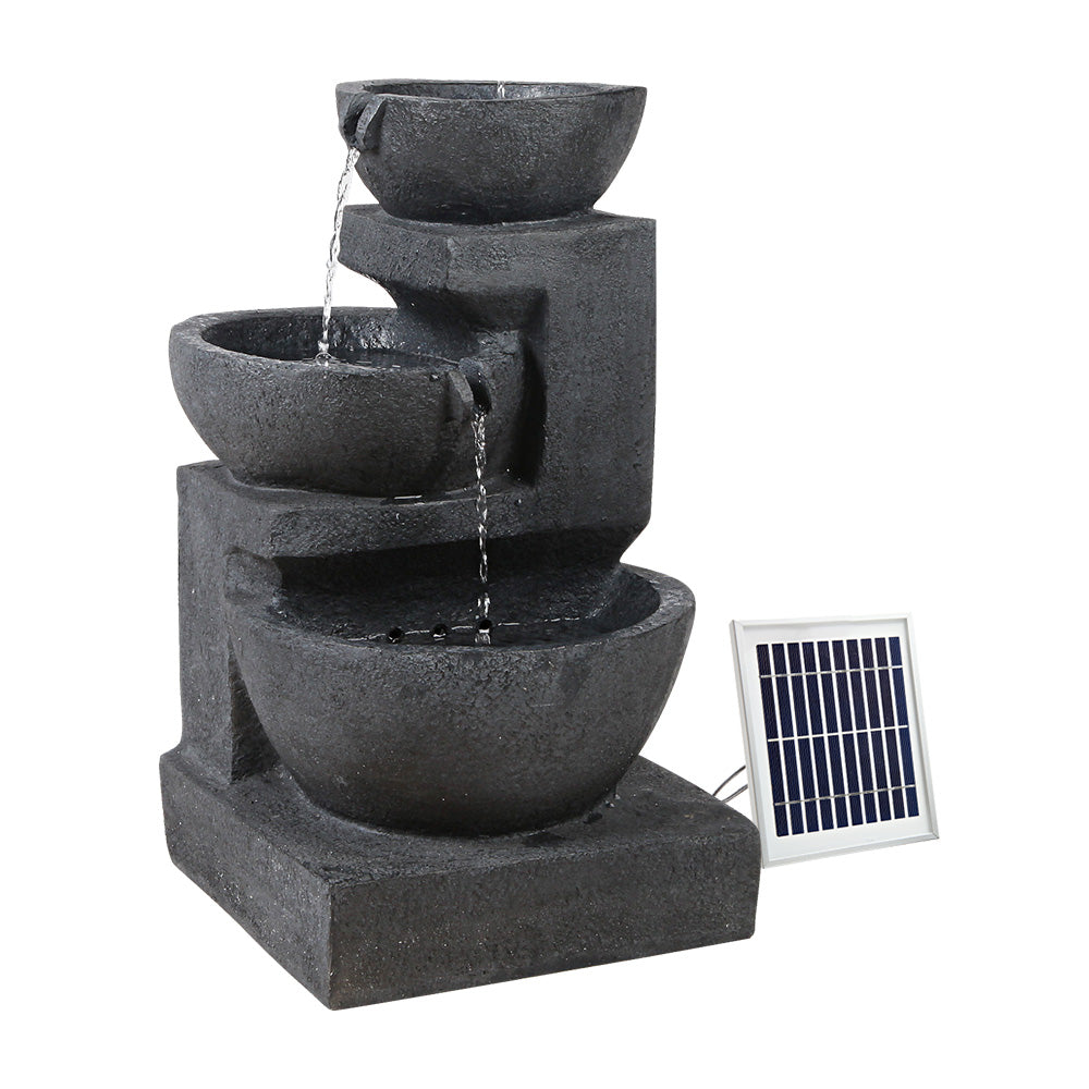 Solar Water Feature Cascading Fountain 3-Tier Bowl LED Lights 60cm - Blue