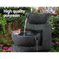 Solar Water Feature Cascading Fountain 3-Tier Bowl LED Lights 60cm - Blue