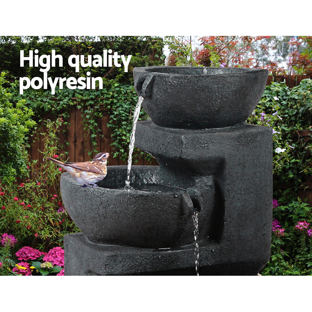 Solar Water Feature Cascading Fountain 3-Tier Bowl LED Lights 60cm - Blue