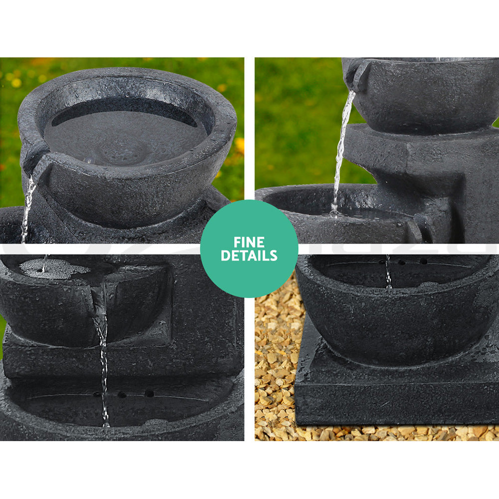 Solar Water Feature Cascading Fountain 3-Tier Bowl LED Lights 60cm - Blue