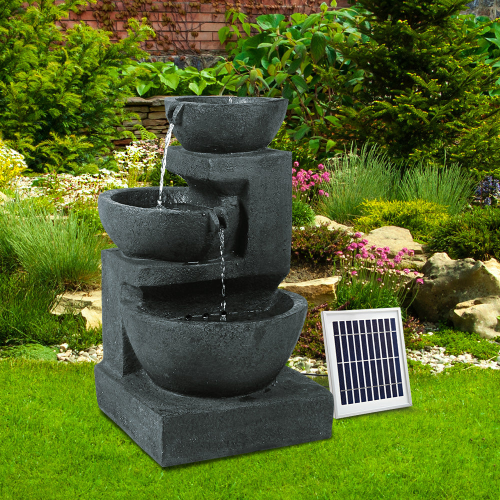 Solar Water Feature Cascading Fountain 3-Tier Bowl LED Lights 60cm - Blue