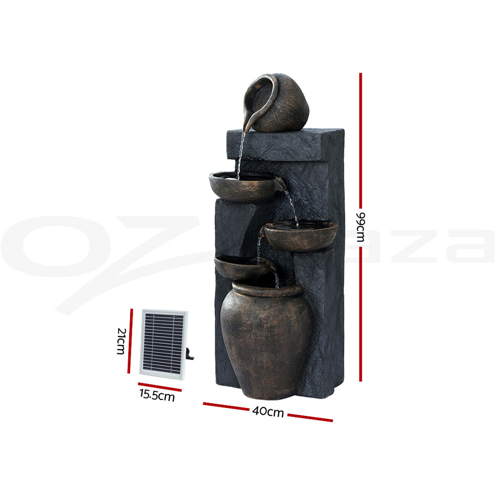 Solar Water Fountain Features Outdoor 5 Tiered Cascading Bird Bath