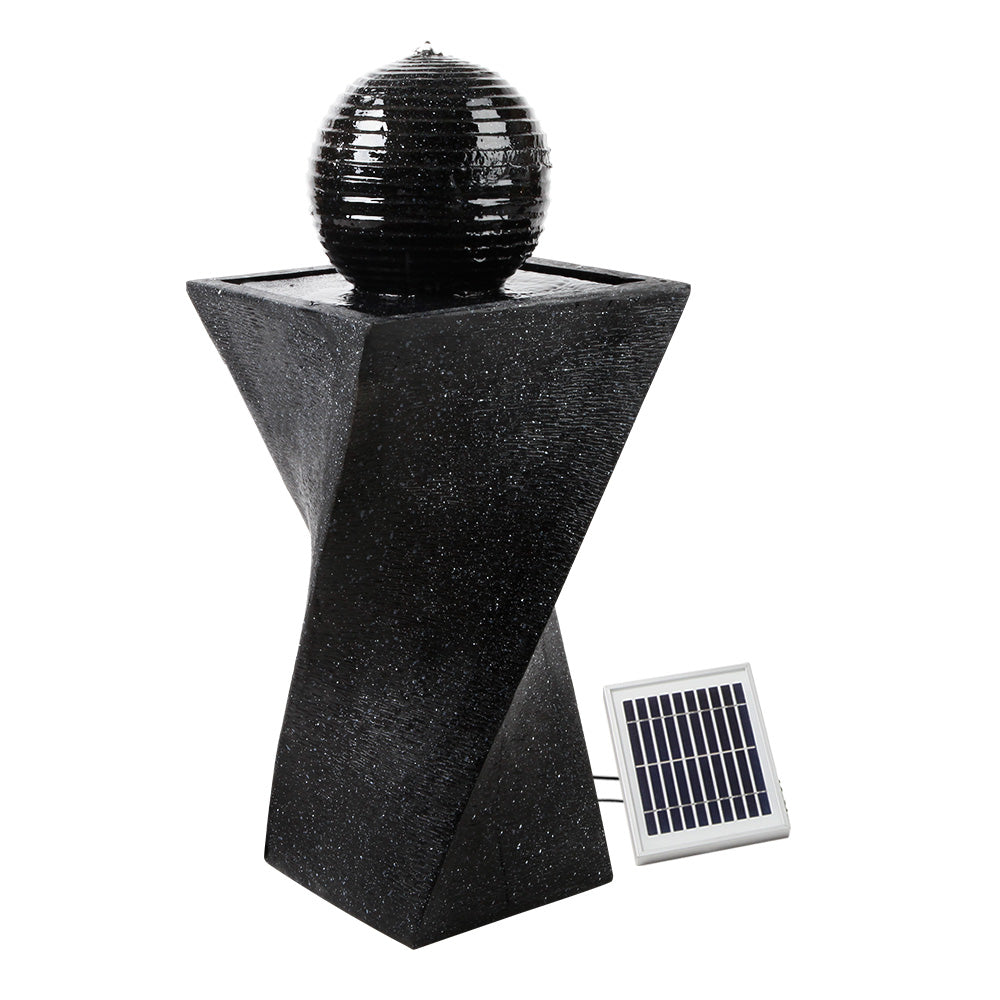Solar Water Feature Twisted Fountain LED Light Bird Bath 85cm - Black